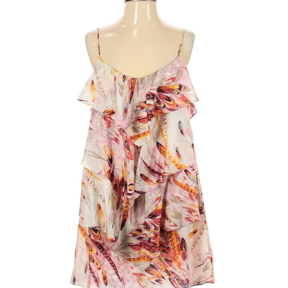 Zimmermann Pink and Orange Feather Print Mini Dress- Size Small